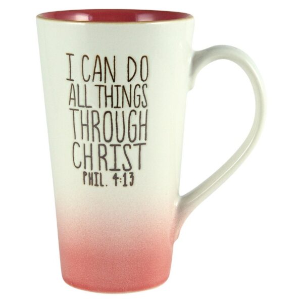 I Can Do All Things Through Christ (Pink & White Ombre Ceramic Mug) - Image 2